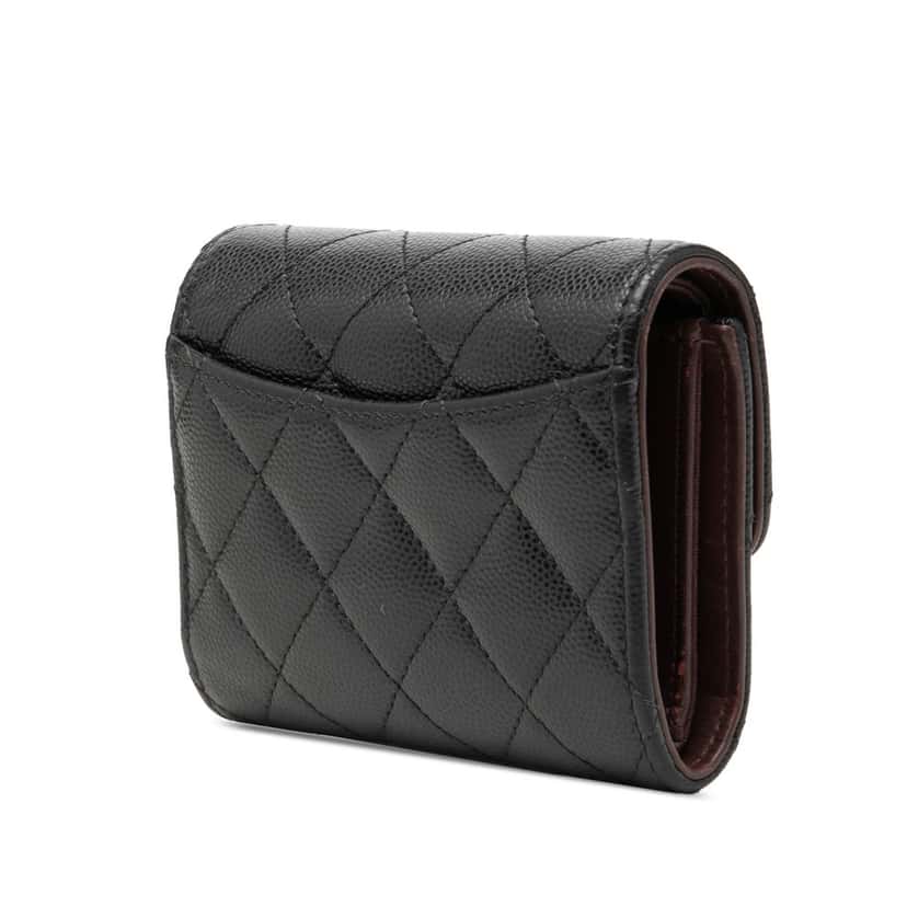 Chanel CC Quilted Caviar Trifold Wallet Black Leather Very good condition - Back View