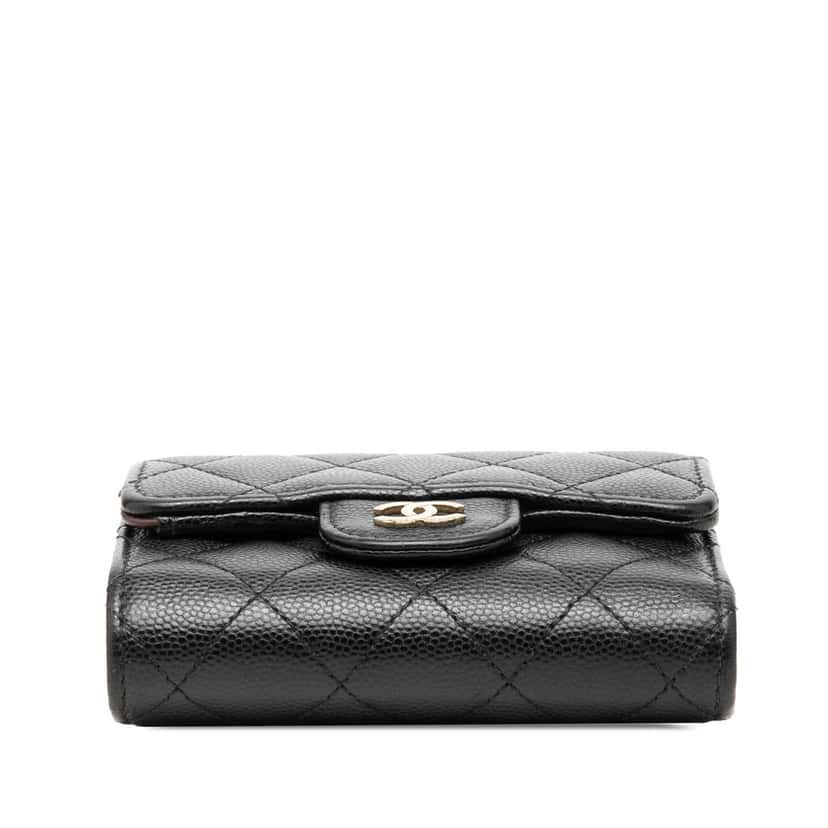 Chanel CC Quilted Caviar Trifold Wallet Black Leather Very good condition - Inside View