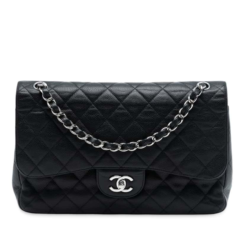 Chanel Jumbo Classic Caviar Double Flap Black Leather Good condition - Front View