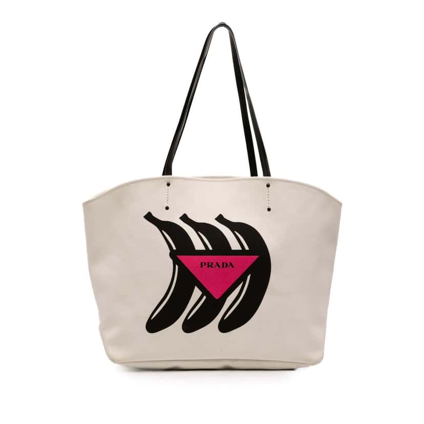 Prada Canvas Canapa Printed Banana Tote White Very good condition - Front View