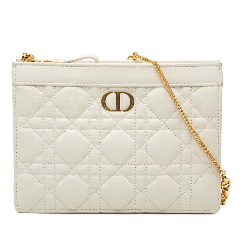 Dior Supple Cannage Calfskin Caro Every Dior Pouch White Leather Very good condition - Front View