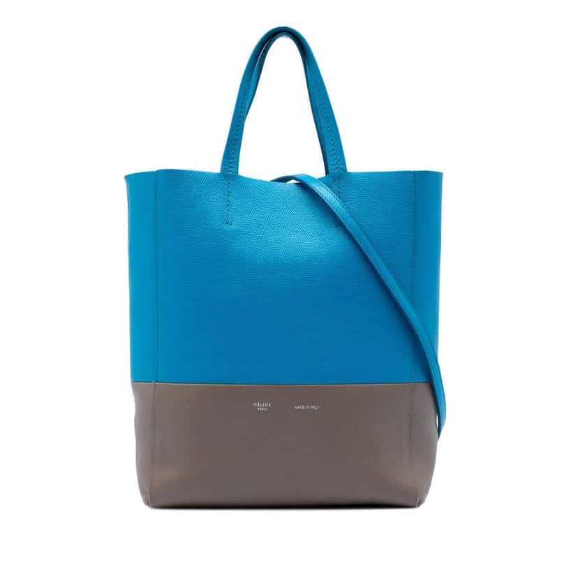 Celine Small Bicolor Grained Calfskin Vertical Cabas Tote Blue Leather Very good condition - Front View