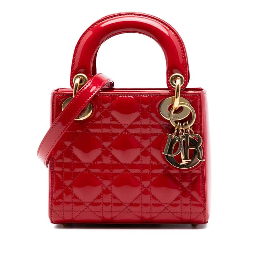 Dior Mini Patent Cannage Lady Dior Red Leather Very good condition - Front View