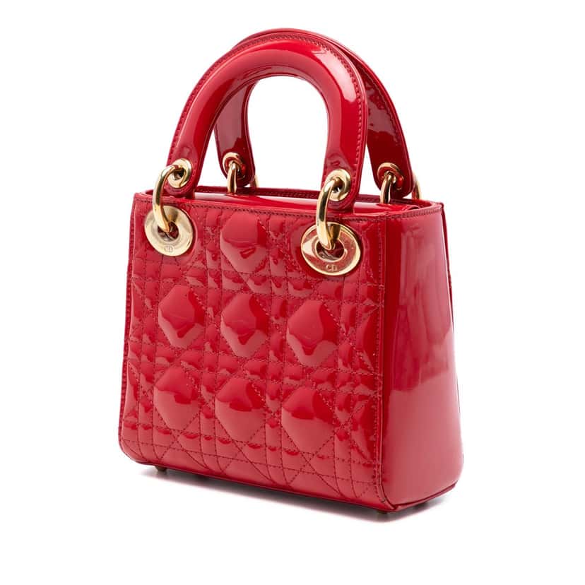 Dior Mini Patent Cannage Lady Dior Red Leather Very good condition - Back View