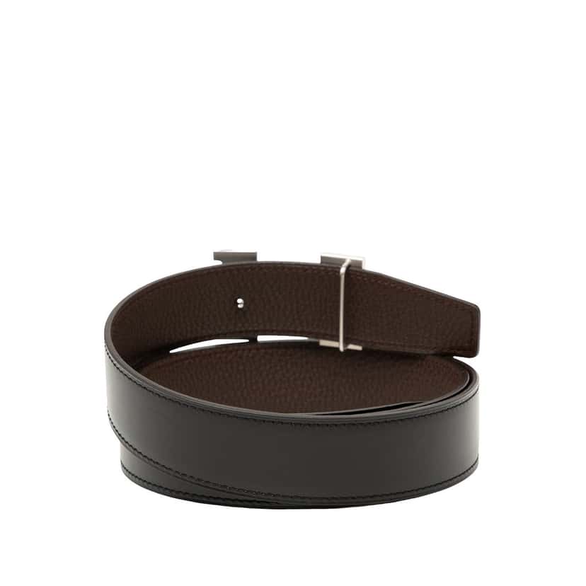 Hermès Swift and Togo Constance H Guillochee Reversible Belt Black Leather Very good condition - Inside View