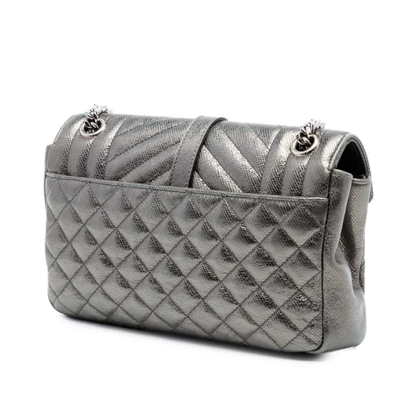 Saint Laurent Medium Iridescent Calfskin Triquilt Monogram College Bag Silver Leather Very good condition - Back View
