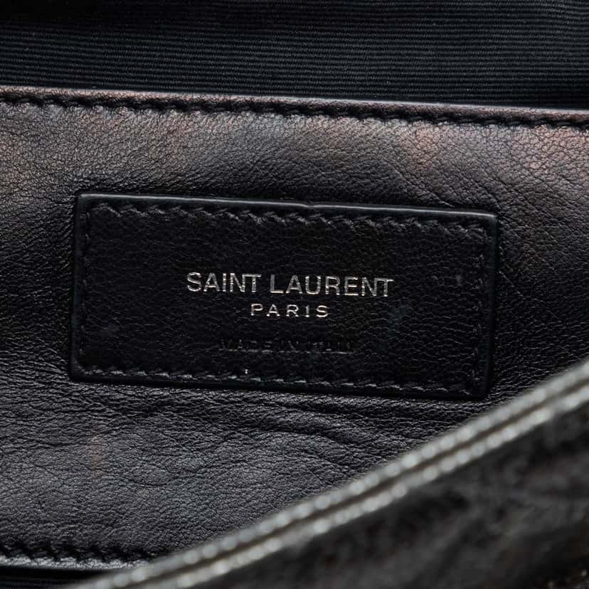 Saint Laurent Medium Iridescent Calfskin Triquilt Monogram College Bag Silver Leather Very good condition - Box View