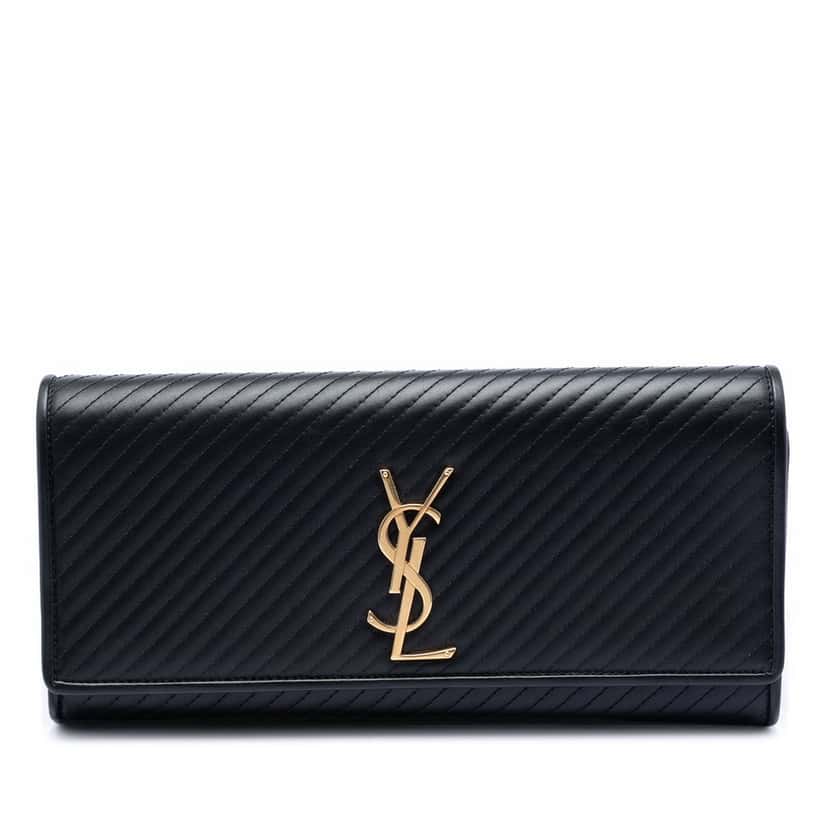 Saint Laurent Matelasse Diagonal Calfskin Monogram Cassandre Clutch Black Leather Very good condition - Front View