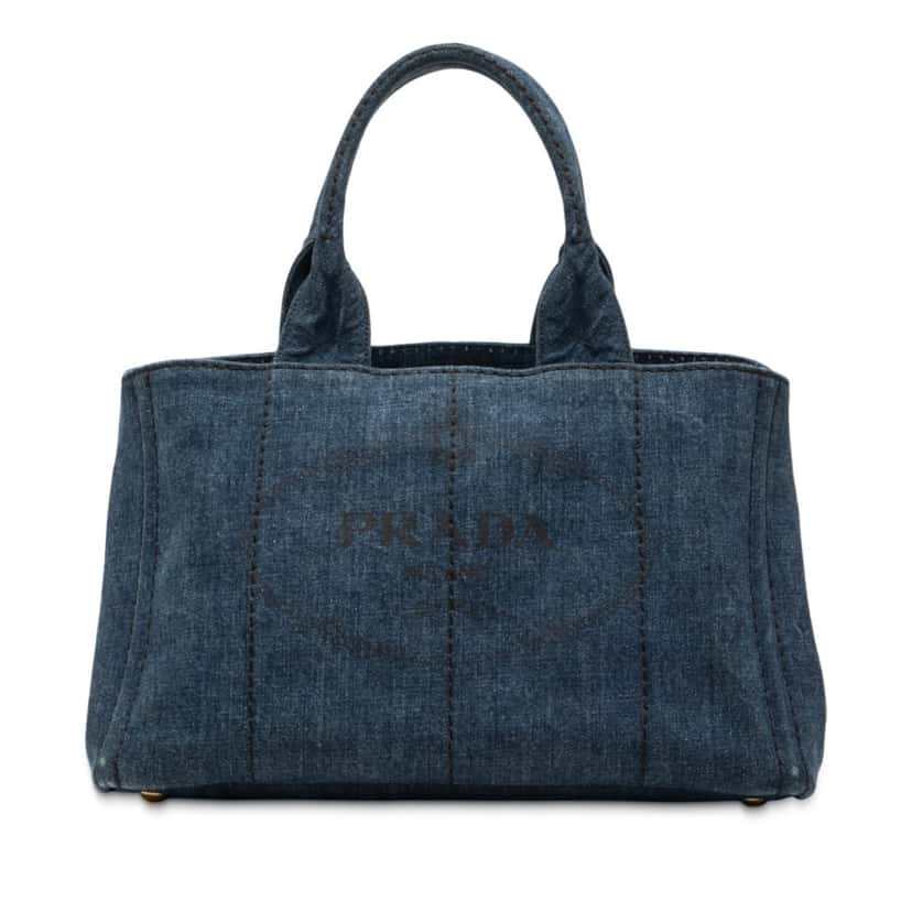 Prada Small Denim Canapa Logo Satchel Blue Very good condition - Front View