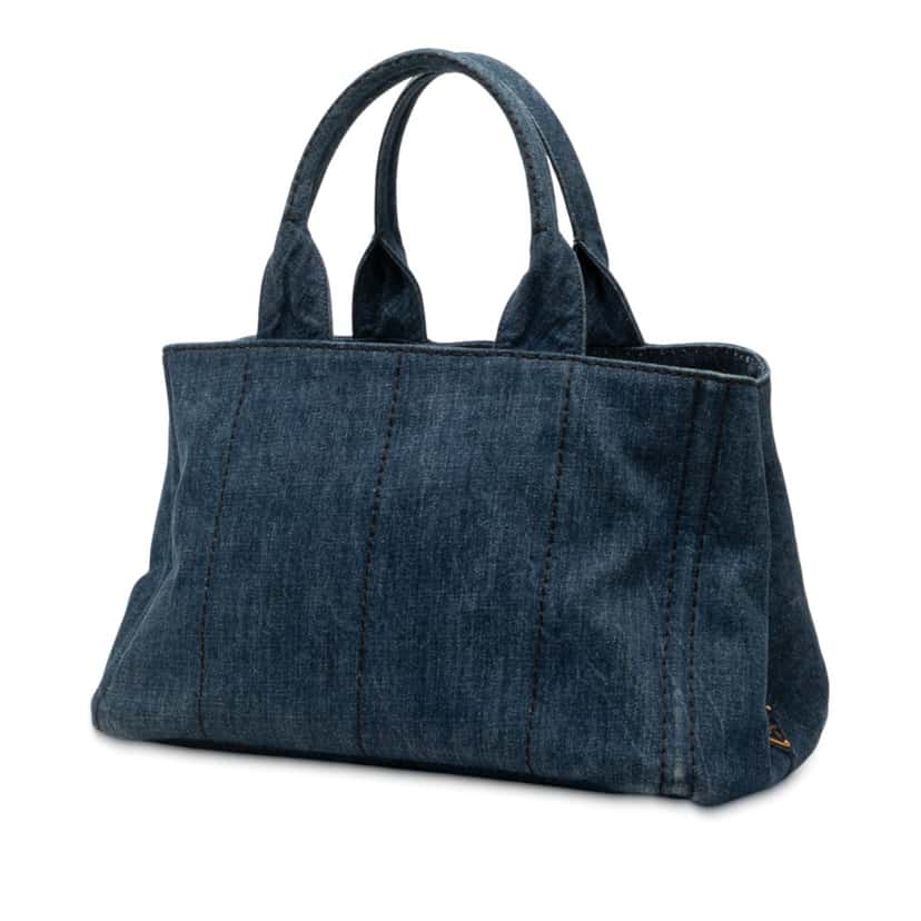 Prada Small Denim Canapa Logo Satchel Blue Very good condition - Back View