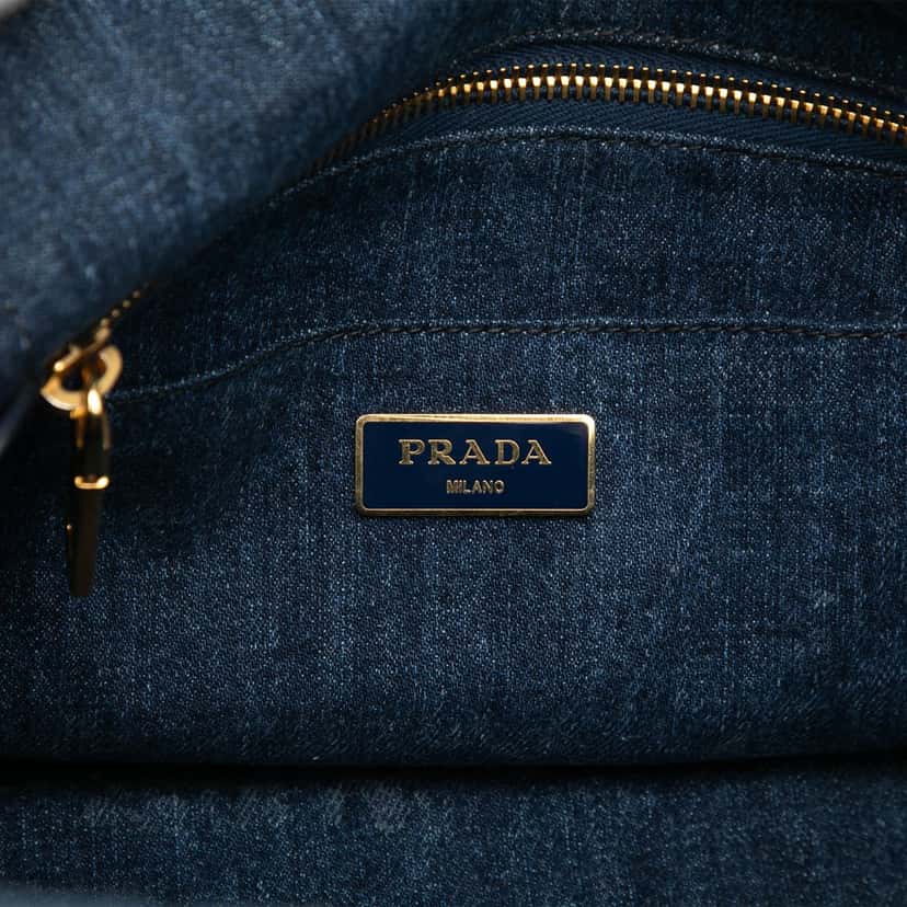 Prada Small Denim Canapa Logo Satchel Blue Very good condition - Box View