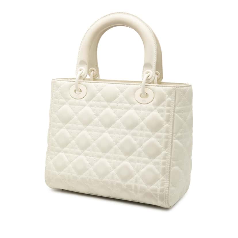 Dior Medium Lambskin Cannage Lady Dior White Leather Very good condition - Back View