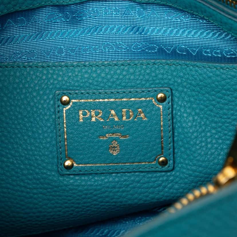Prada Vitello Daino Open Convertible Tote Blue Leather Very good condition - Box View