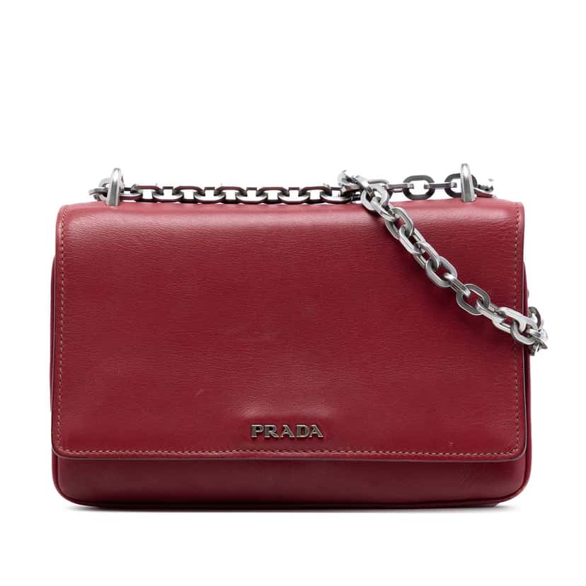 Prada Soft Calf Chain Crossbody Red Leather Very good condition - Front View