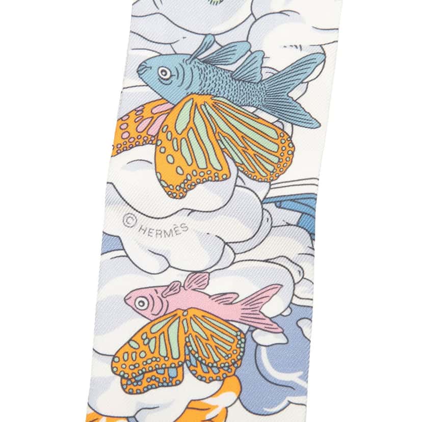 Hermès Sur Mon Nuage Silk Twilly Scarf Black Very good condition - Box View