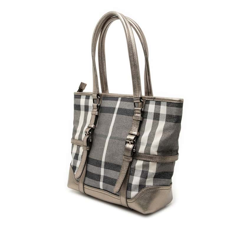 Burberry Small Shimmer Check Canvas Tote Silver Very good condition - Back View