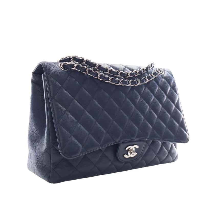 Chanel Maxi Classic Caviar Double Flap Blue Leather Very good condition - Inside View