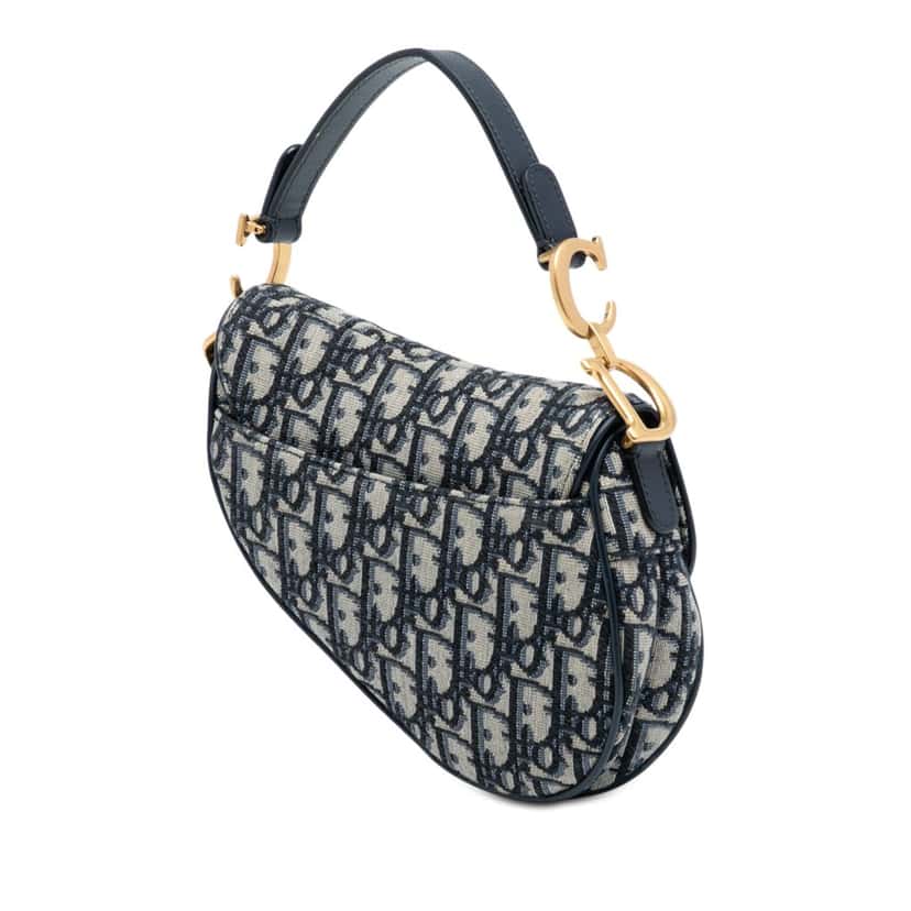 Dior Mini Oblique Canvas Saddle Bag Blue Very good condition - Back View