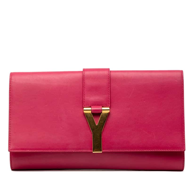Saint Laurent Leather Chyc Ligne Clutch Pink Leather Very good condition - Front View