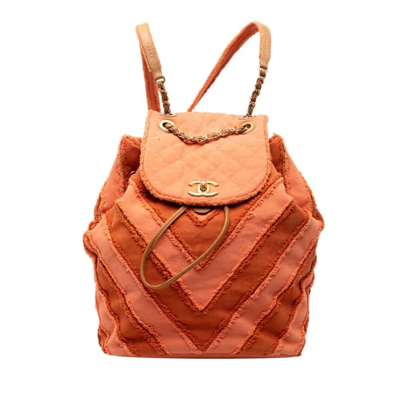 Chanel Paris Cuba Chevron Canvas Twist Drawstring Backpack Orange Good condition - Front View
