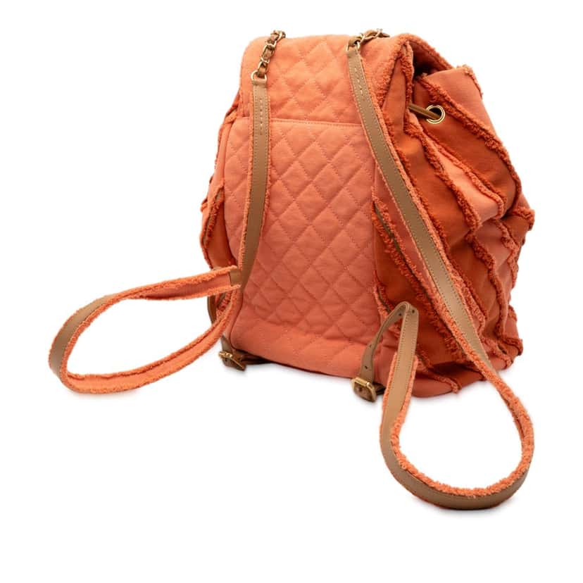 Chanel Paris Cuba Chevron Canvas Twist Drawstring Backpack Orange Good condition - Back View