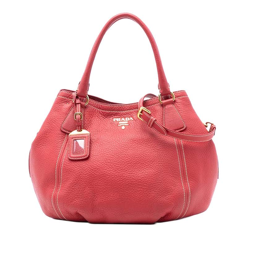 Prada Vitello Daino Open Convertible Tote Red Leather Very good condition - Front View