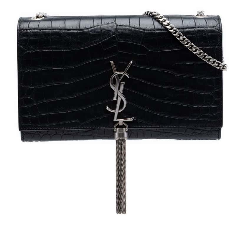 Saint Laurent Medium Croc Embossed Leather Kate Tassel Crossbody Black Leather Very good condition - Front View