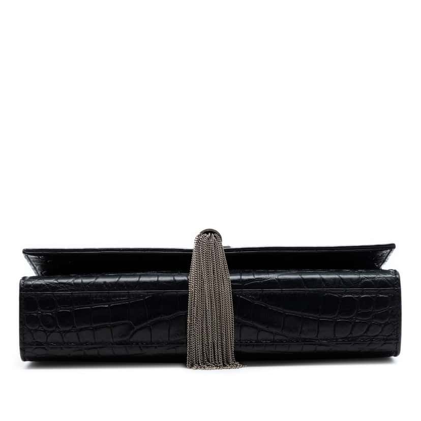 Saint Laurent Medium Croc Embossed Leather Kate Tassel Crossbody Black Leather Very good condition - Inside View