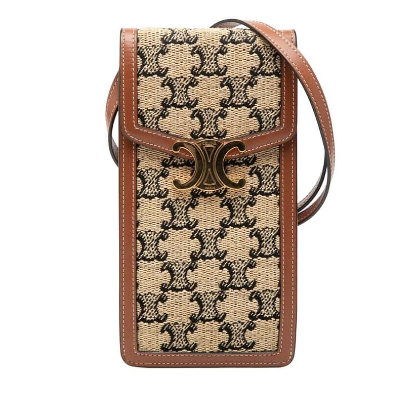 Celine Triomphe Textile Triomphe Phone Pouch Flap Crossbody Beige Very good condition - Front View