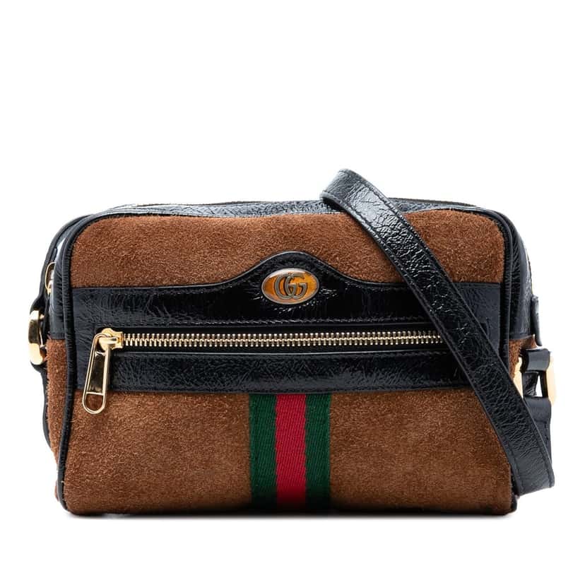 Gucci Mini Suede Web Ophidia Crossbody Brown Leather Very good condition - Front View