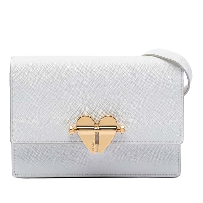 Prada Saffiano Heart Lock Crossbody White Leather Very good condition - Front View