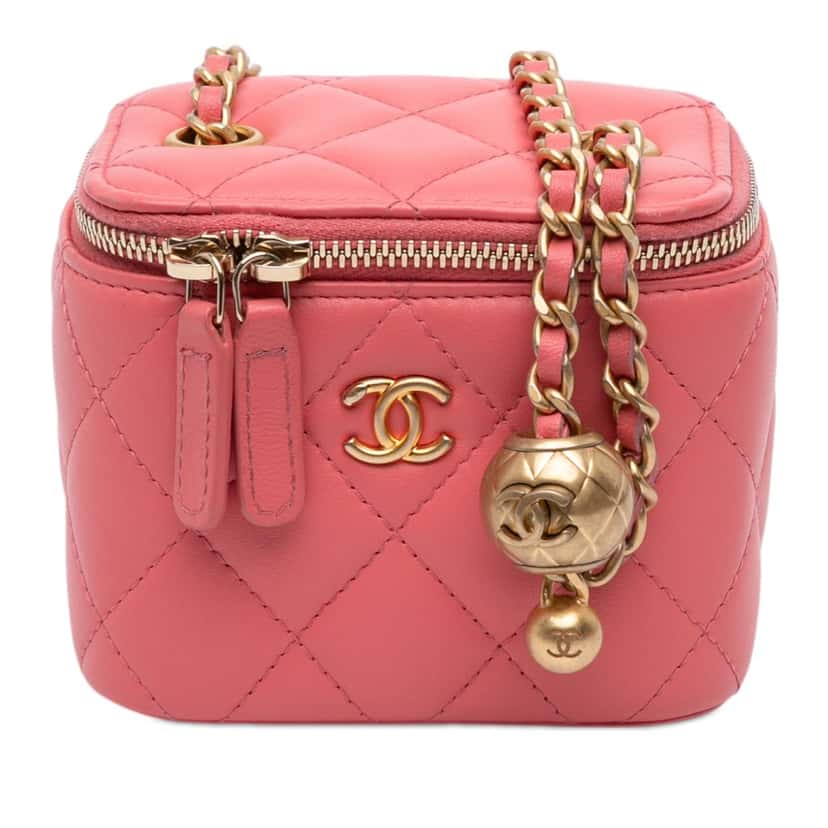 Chanel Mini Quilted Lambskin Pearl Crush Vanity Case With Chain Pink Leather Very good condition - Front View