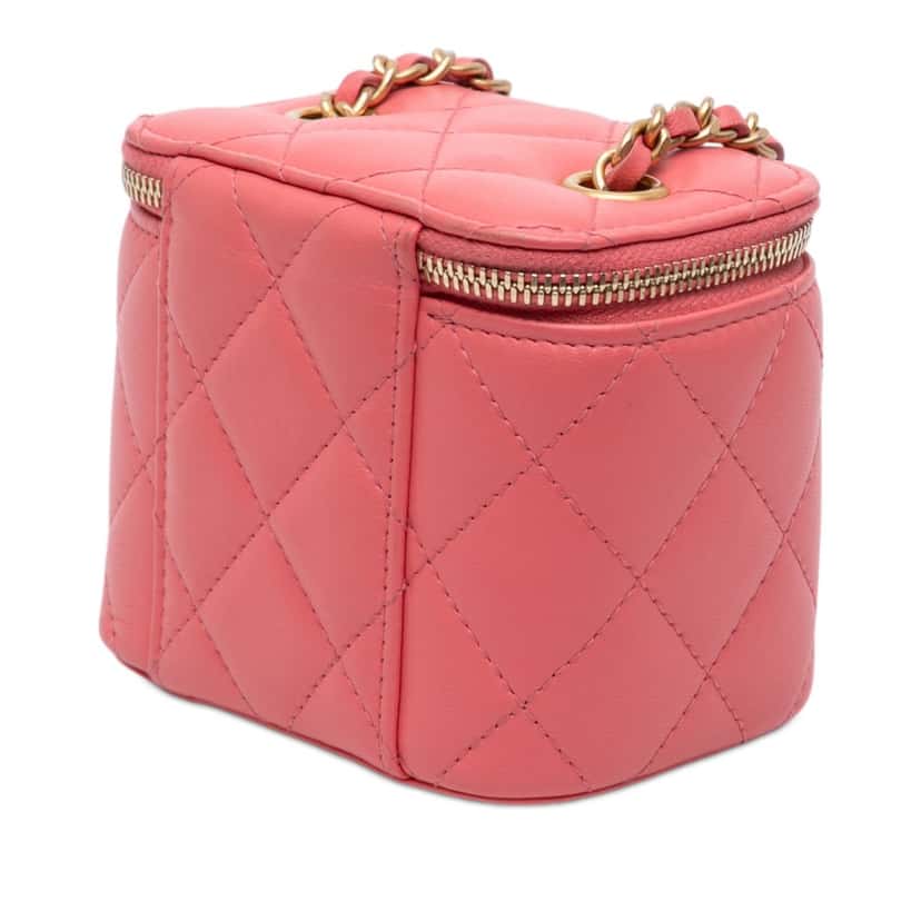 Chanel Mini Quilted Lambskin Pearl Crush Vanity Case With Chain Pink Leather Very good condition - Back View