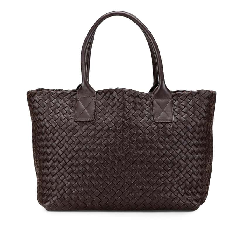 Bottega Veneta Lambskin Intreccio Cabat Tote Brown Leather Very good condition - Front View
