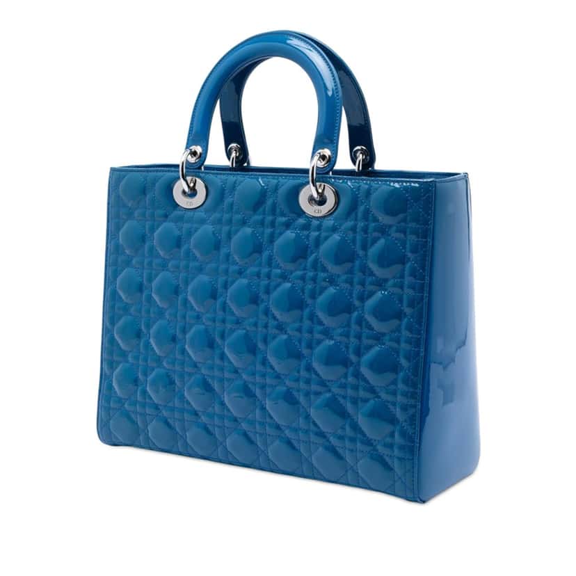 Dior Large Patent Cannage Lady Dior Blue Leather Very good condition - Back View