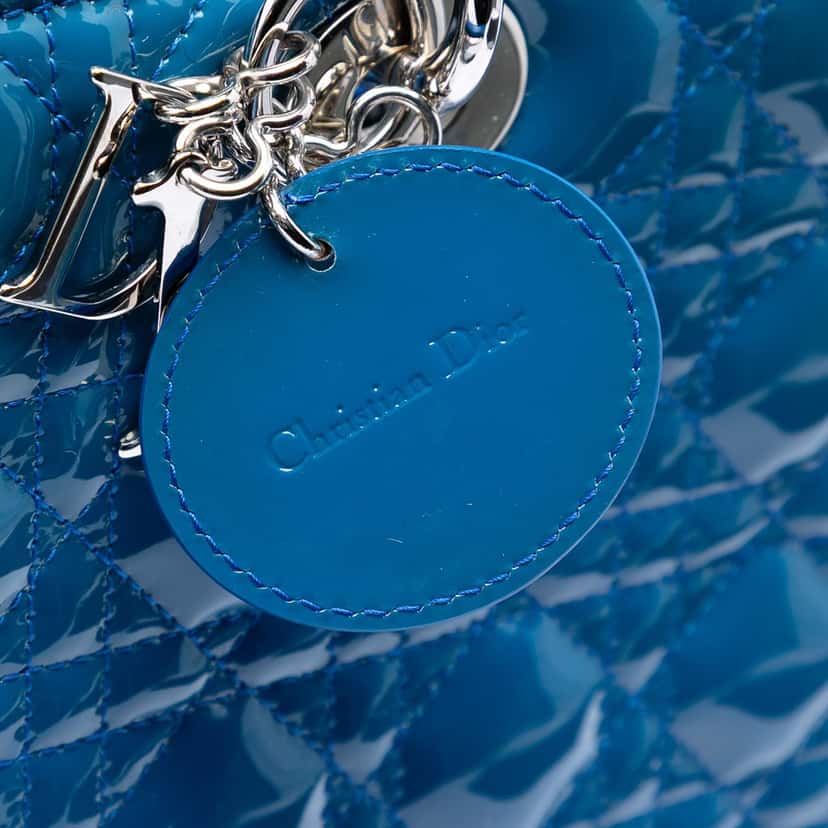 Dior Large Patent Cannage Lady Dior Blue Leather Very good condition - Box View