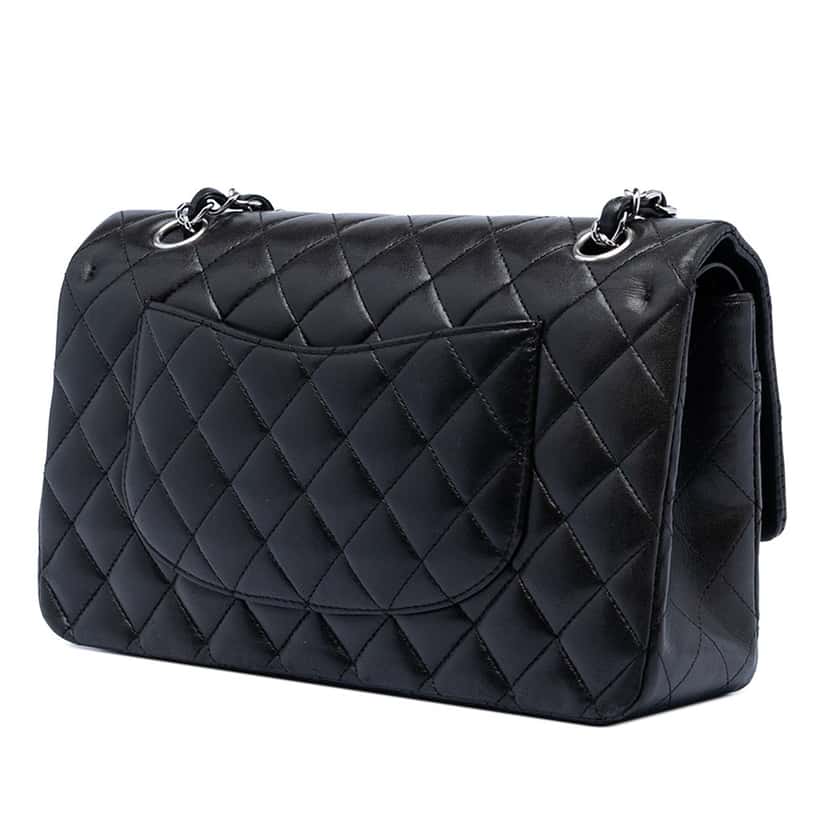 Chanel Medium Classic Lambskin Double Flap Black Leather Very good condition - Back View