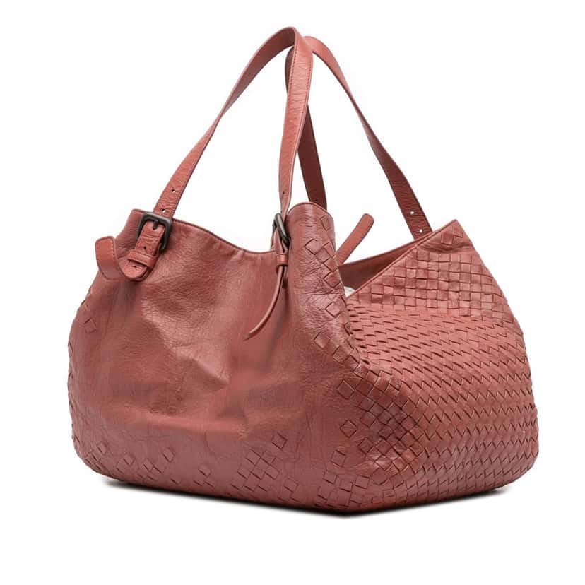 Bottega Veneta Large Intrecciato Trimmed Nappa Cesta Tote Red Leather Very good condition - Back View