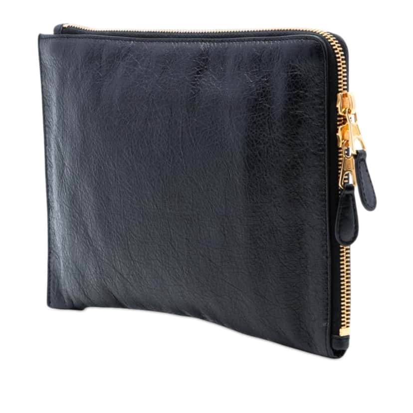 Balenciaga Lambskin Motocross Giant 12 Zip Around Flat Clutch Black Leather Very good condition - Back View