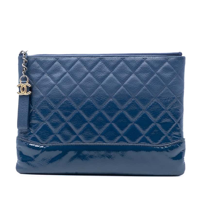 Chanel Medium Aged Calfskin Gabrielle O Case Clutch Blue Leather Very good condition - Front View