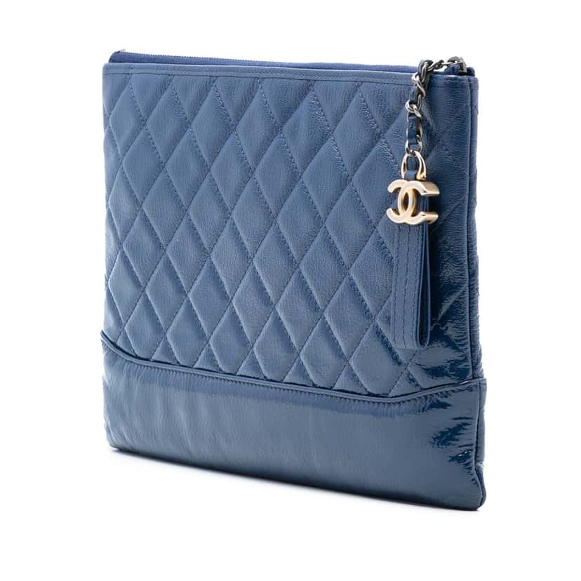 Chanel Medium Aged Calfskin Gabrielle O Case Clutch Blue Leather Very good condition - Back View