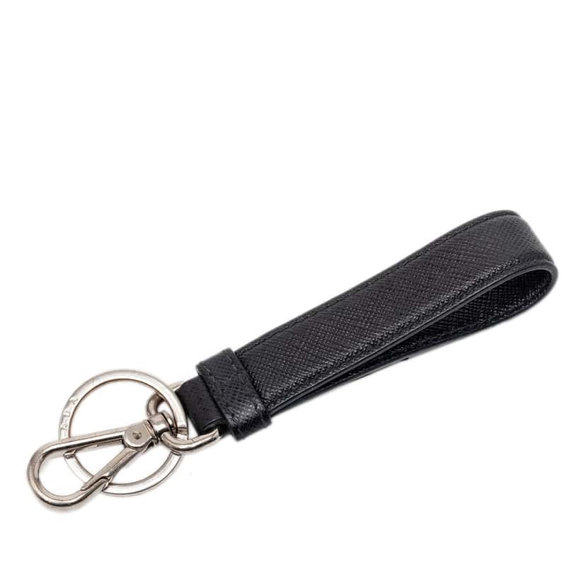 Prada Saffiano Logo Key Chain Black Leather Very good condition - Back View