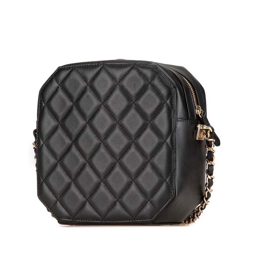 Chanel CC Quilted Lambskin Octagon Camera Case Black Leather Very good condition - Back View