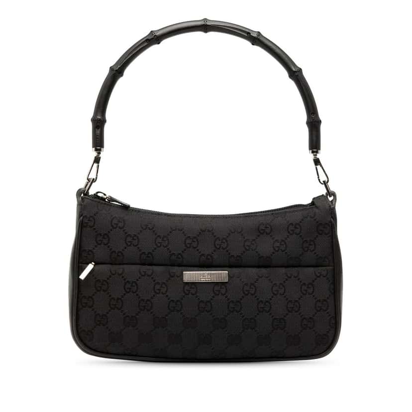 Gucci GG Canvas Bamboo Handbag Black Very good condition - Front View