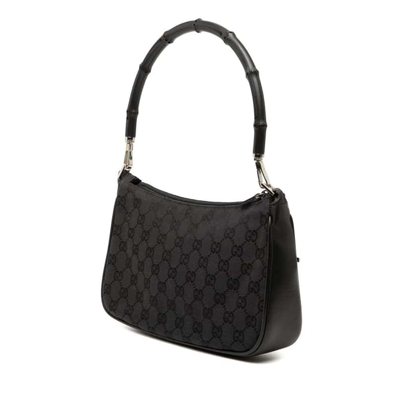 Gucci GG Canvas Bamboo Handbag Black Very good condition - Back View