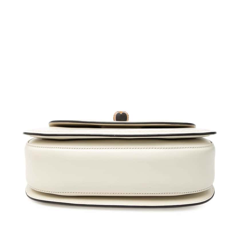 Gucci Calfskin Frame Print Bamboo Web Top Handle Bag White Leather Very good condition - Inside View