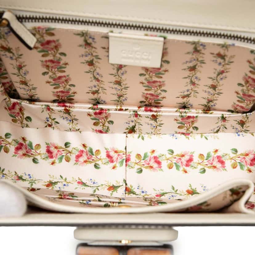 Gucci Calfskin Frame Print Bamboo Web Top Handle Bag White Leather Very good condition - Model View