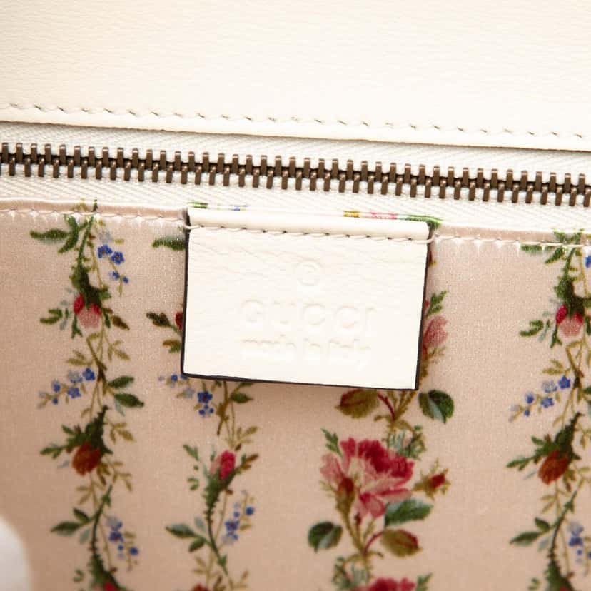 Gucci Calfskin Frame Print Bamboo Web Top Handle Bag White Leather Very good condition - Box View