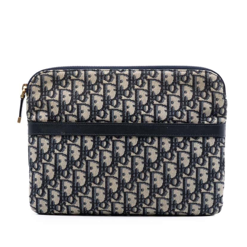 Dior Oblique Canvas Clutch Blue Very good condition - Front View