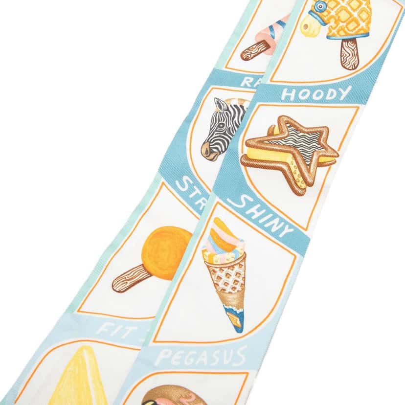 Hermès Funny Ice Cream Silk Twilly Scarf Blue Very good condition - Back View